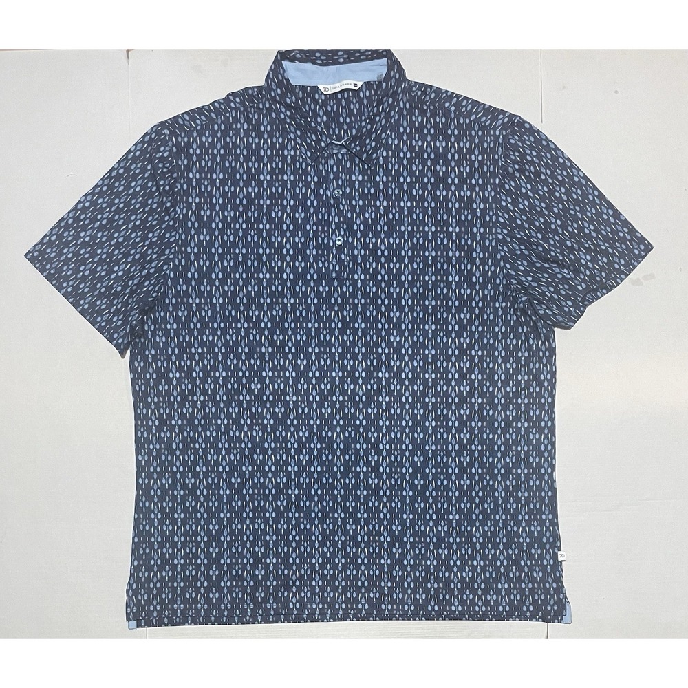 7Diamonds Bellevue 4-Way Stretch Polo Shirt Men's XXL Blue Geometric Print Golf